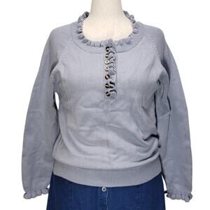 BTFBM Periwinkle Ruffle Ribbed Knit Sweater Women’s L Soft Stretch Pullover